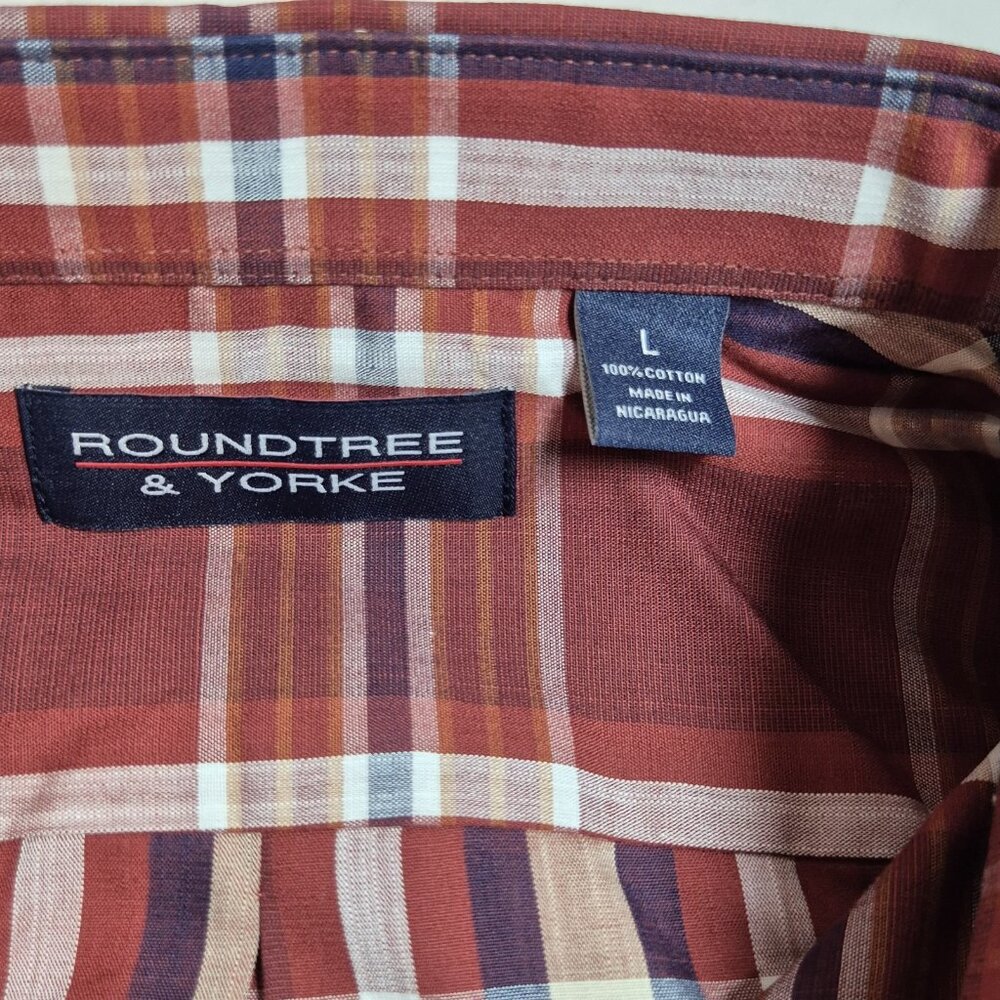 Roundtree & Yorke Mens Size L Plaid Long Sleeve Button Up Shirt  Brown Multi (57 - Picture 4 of 8